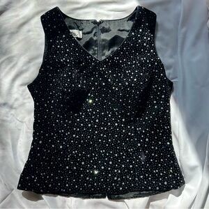 VINTAGE Celestial Patra Womens Black Velvet Sparkle Stars Sleeveless Blouse Sz 6